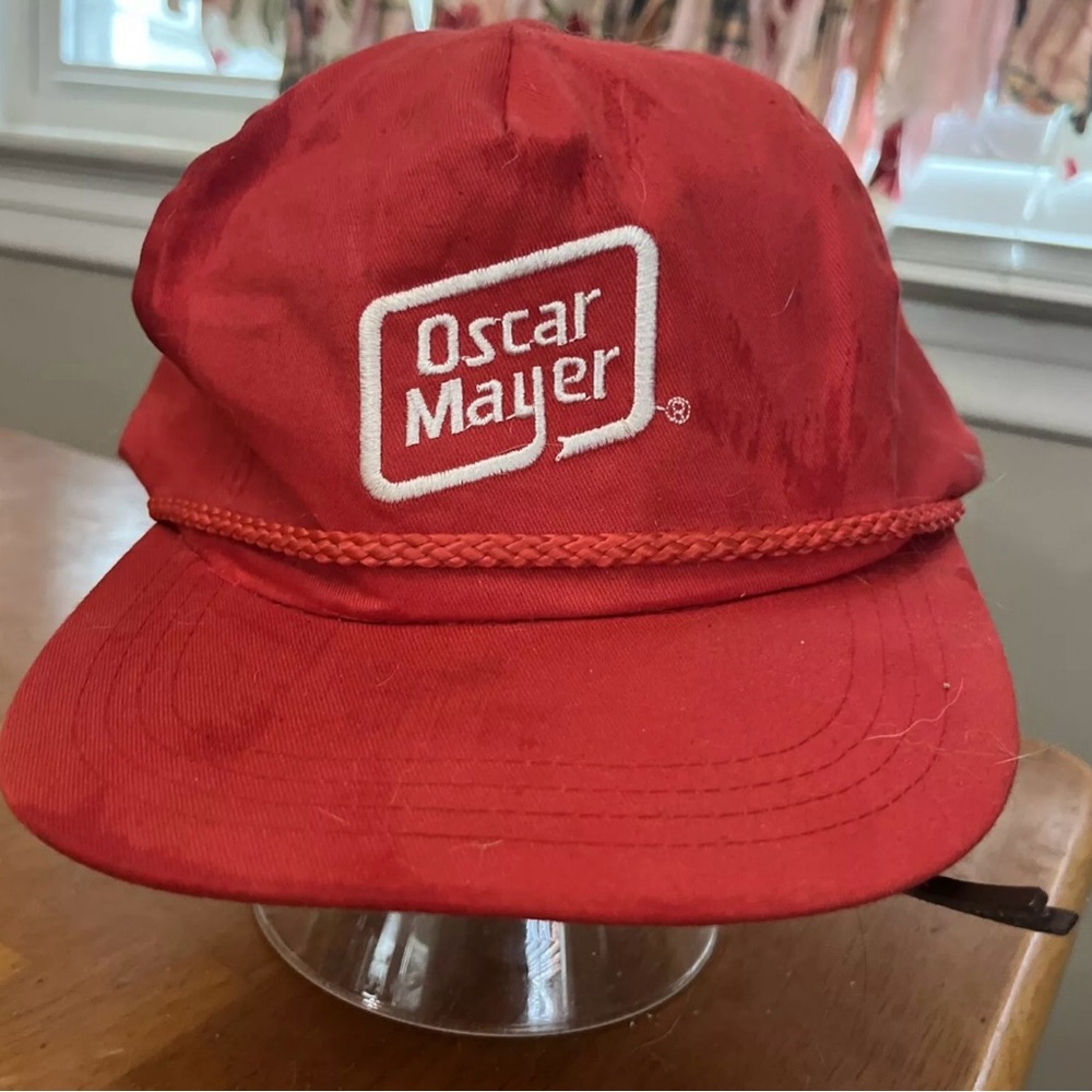 Vintage Oscar Mayer Red Baseball Hat Cap Snap Back Adjustable Stitch